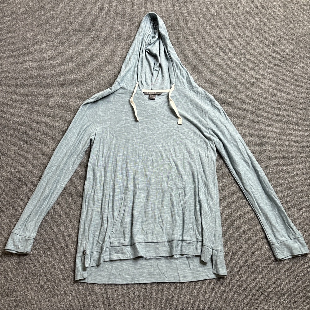 FREE FLY Bamboo Slub Hoodie Womens Medium Light Blue Breathable Lightweight READ